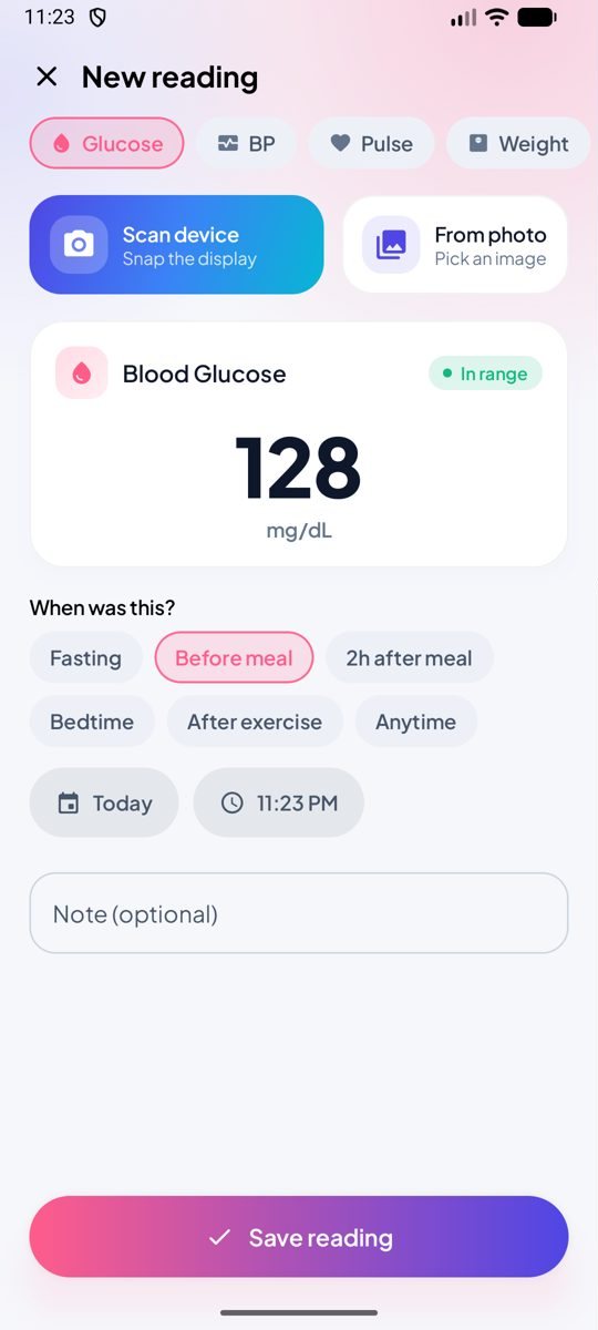 New reading screen with Scan device and From photo buttons